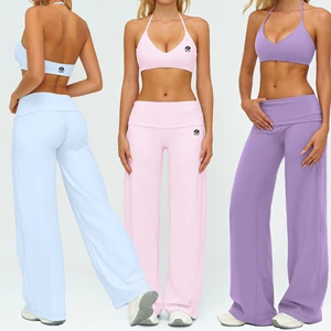 Custom Activewear Workout Clothing Sports Bra High Waist Flare Pants  Simple 2 Pcs Yoga Sets Gym  Outft Women Gym Fitness Sets