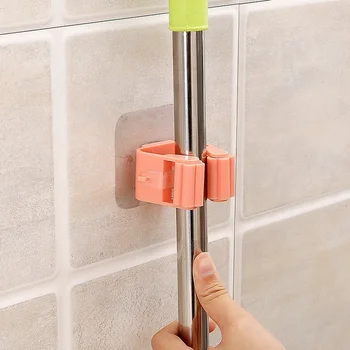 Support Adhésif Pour Balai/vadrouille Mural - Organisateur Maison, Cuisine, Salle De Bain, Blanc/jaune - 2