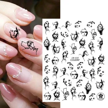 3d black white letter pattern nail