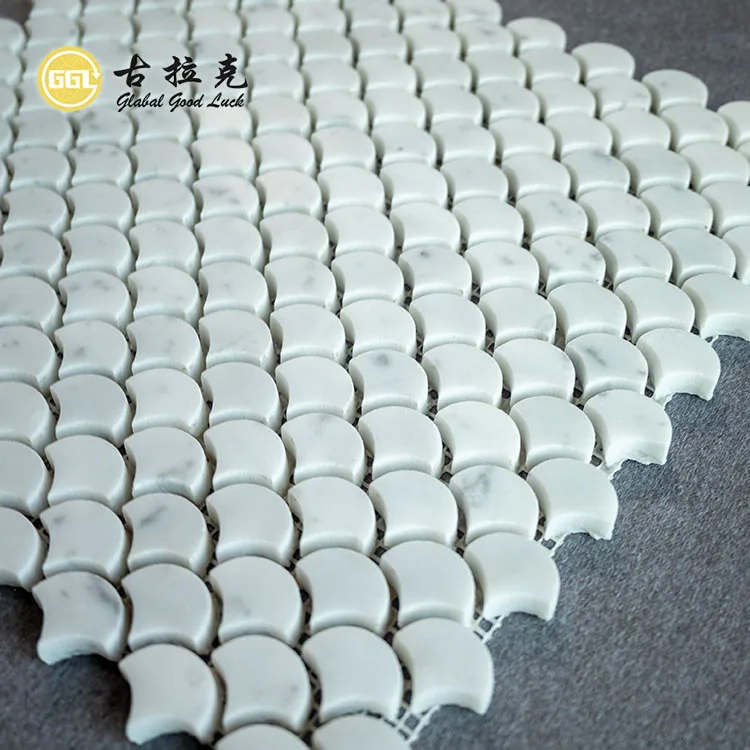 Interior Decorative Calacatta White Fan Shape Marble Mosaic Tiles