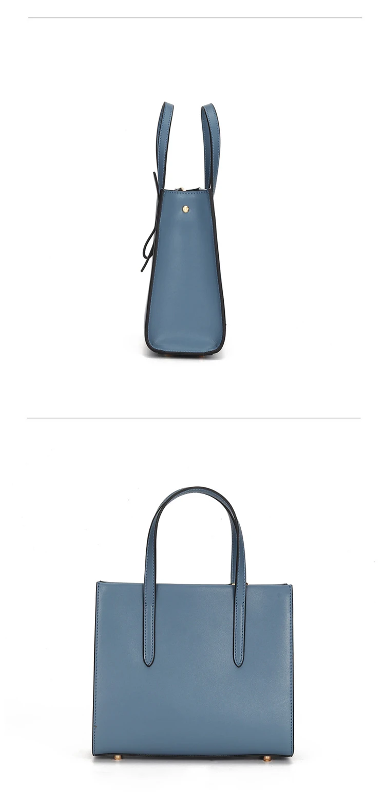 Gionar New Arrival Simple Design Genuine Plain Cowhide Leather Navy Blue Tote  Handbags Custom Casual Bags Women Wholesale Price