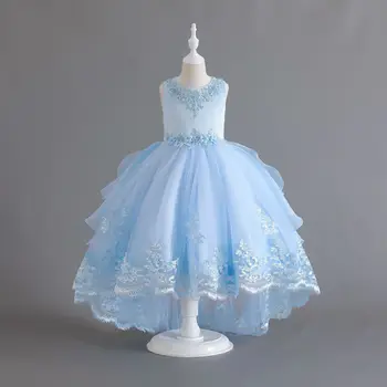 AT122 Wholesale Little Girls Pageant Children Long Wedding Frock Design Ball Gowns Birthday Dress