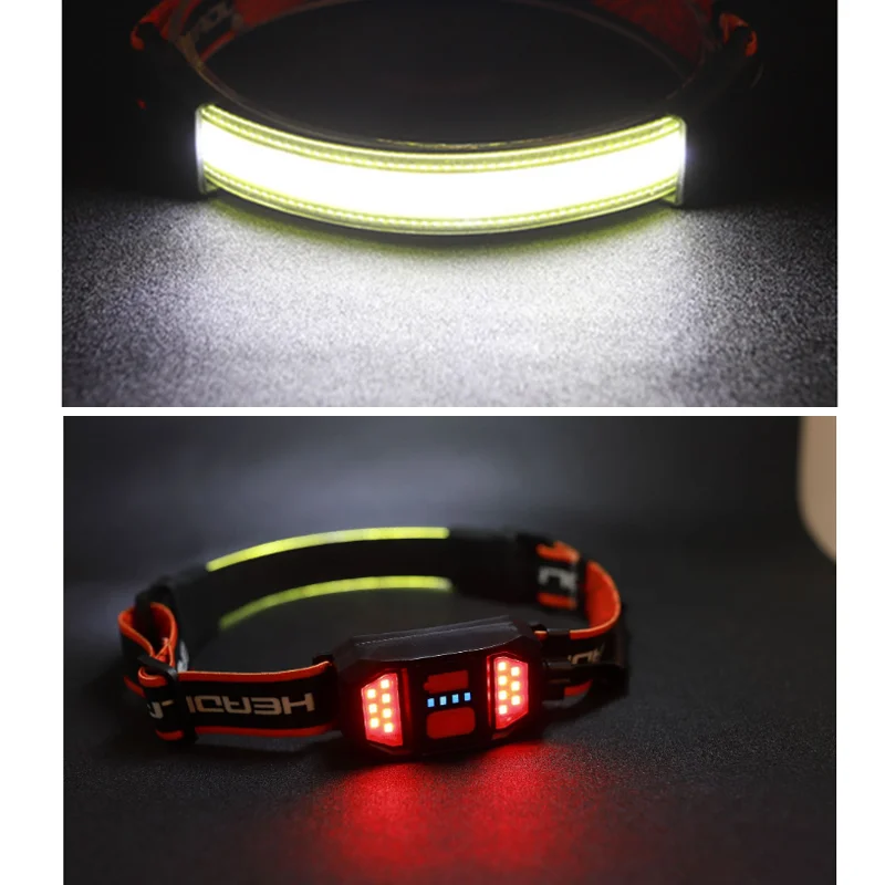 High Power Waterproof Led camping headlight Strip Wide beam USB Cob rechargeable headlamp flashlight for running supplier