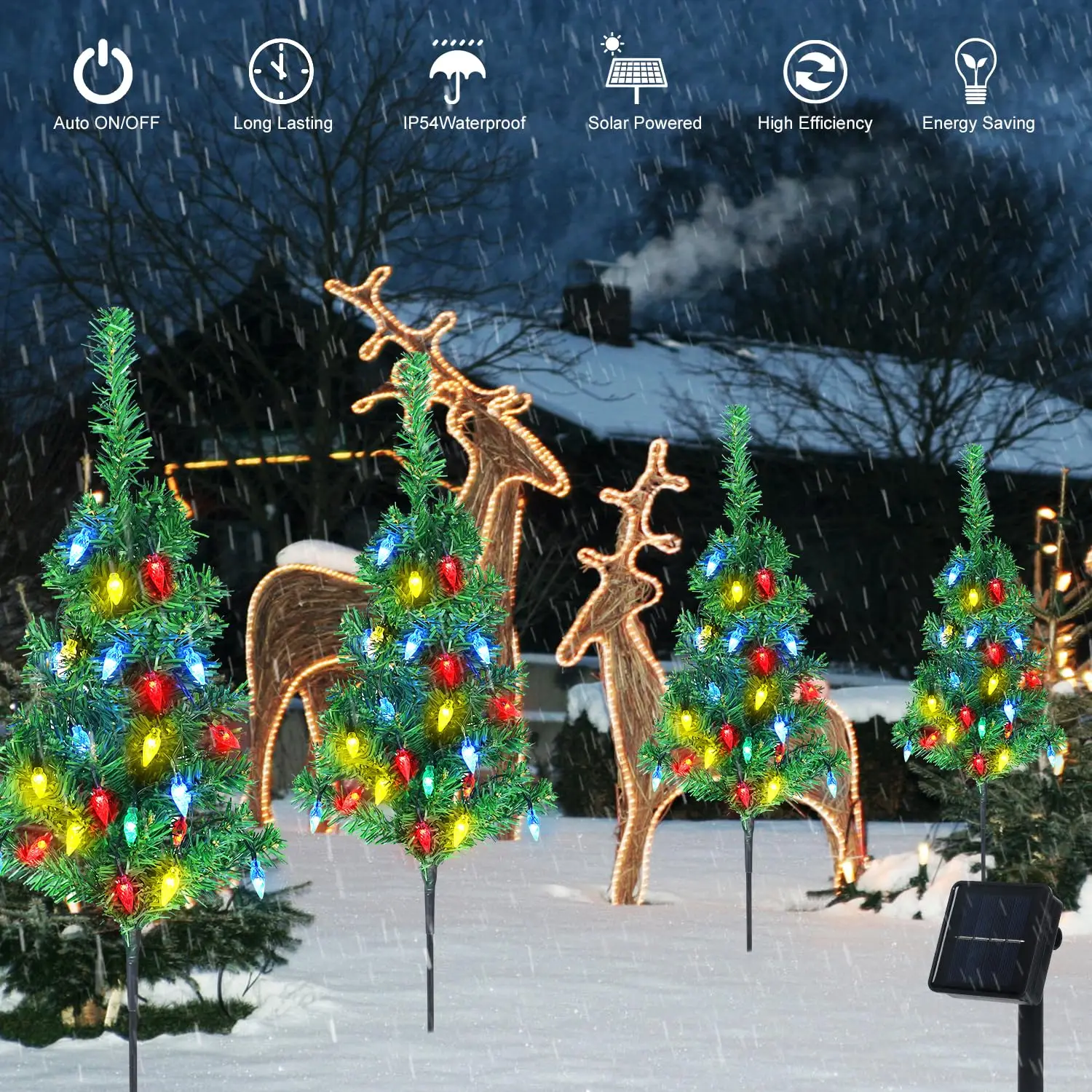 Outdoor Christmas Decorations 4 Sets Solar Christmas Tree C6 Led Lights