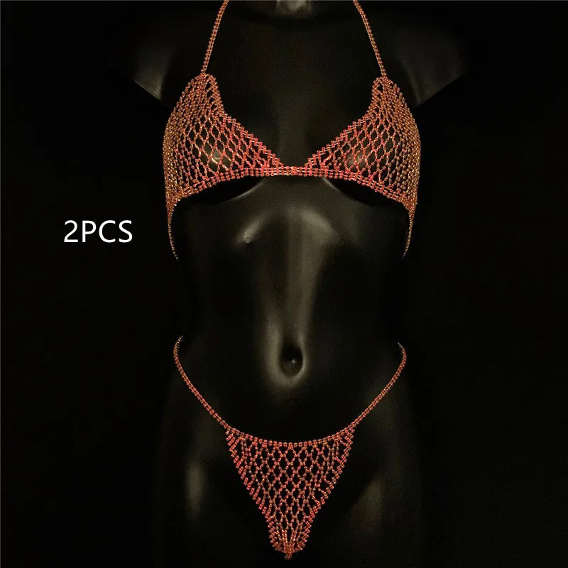 Seductive Body Chain Set with Blue Crystal - Nightclub Bikini Bra, Shorts, Skirt, and Body Jewelry for Women