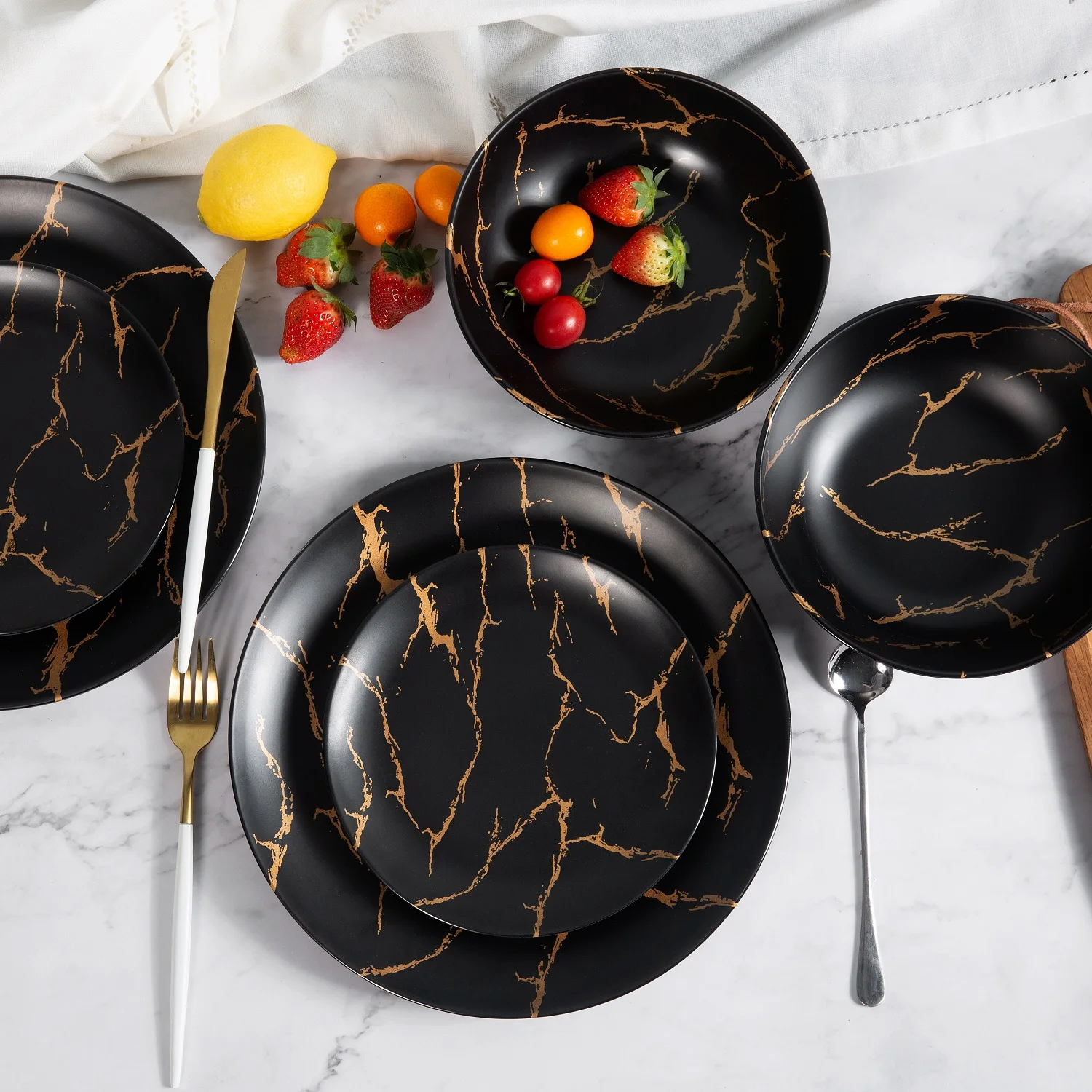 Black Marble Crockery Marble Effect Plate Set COD Ceramic