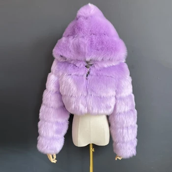 New Fashion Short Ladies Winter Coats Fur Cropped Hood Women's Faux Fox Fur Jacket Coats For Ladies