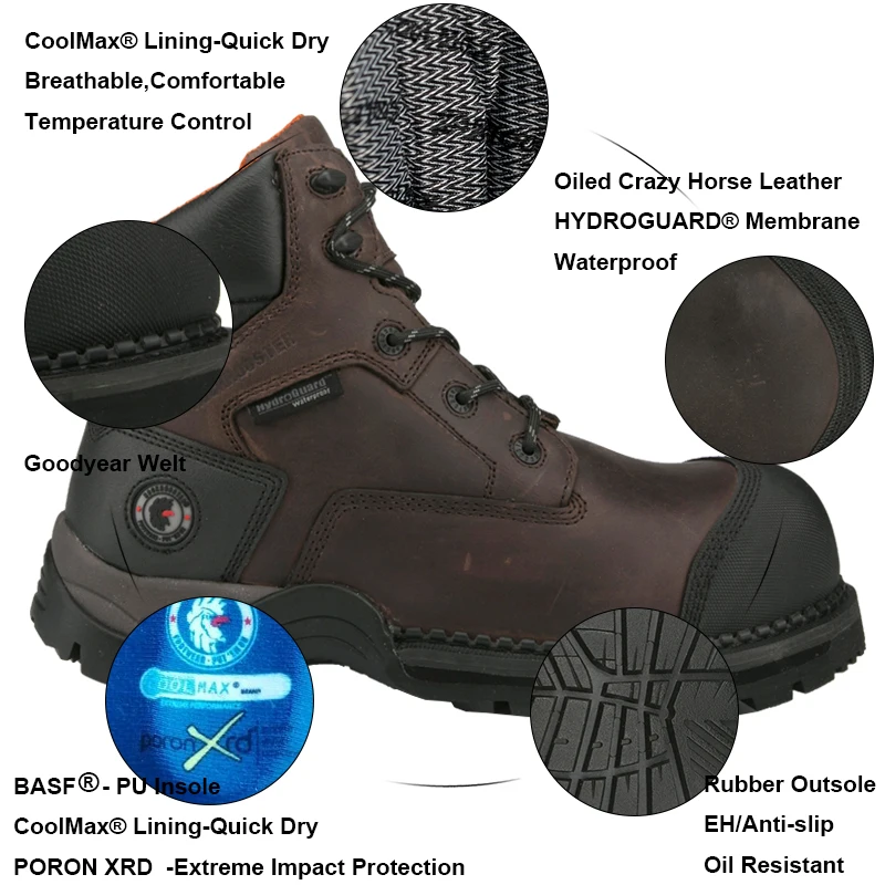 Top Sales Cow Leather Oil Slip Resistant Pu Sole Steel Toe Sefty Shoes