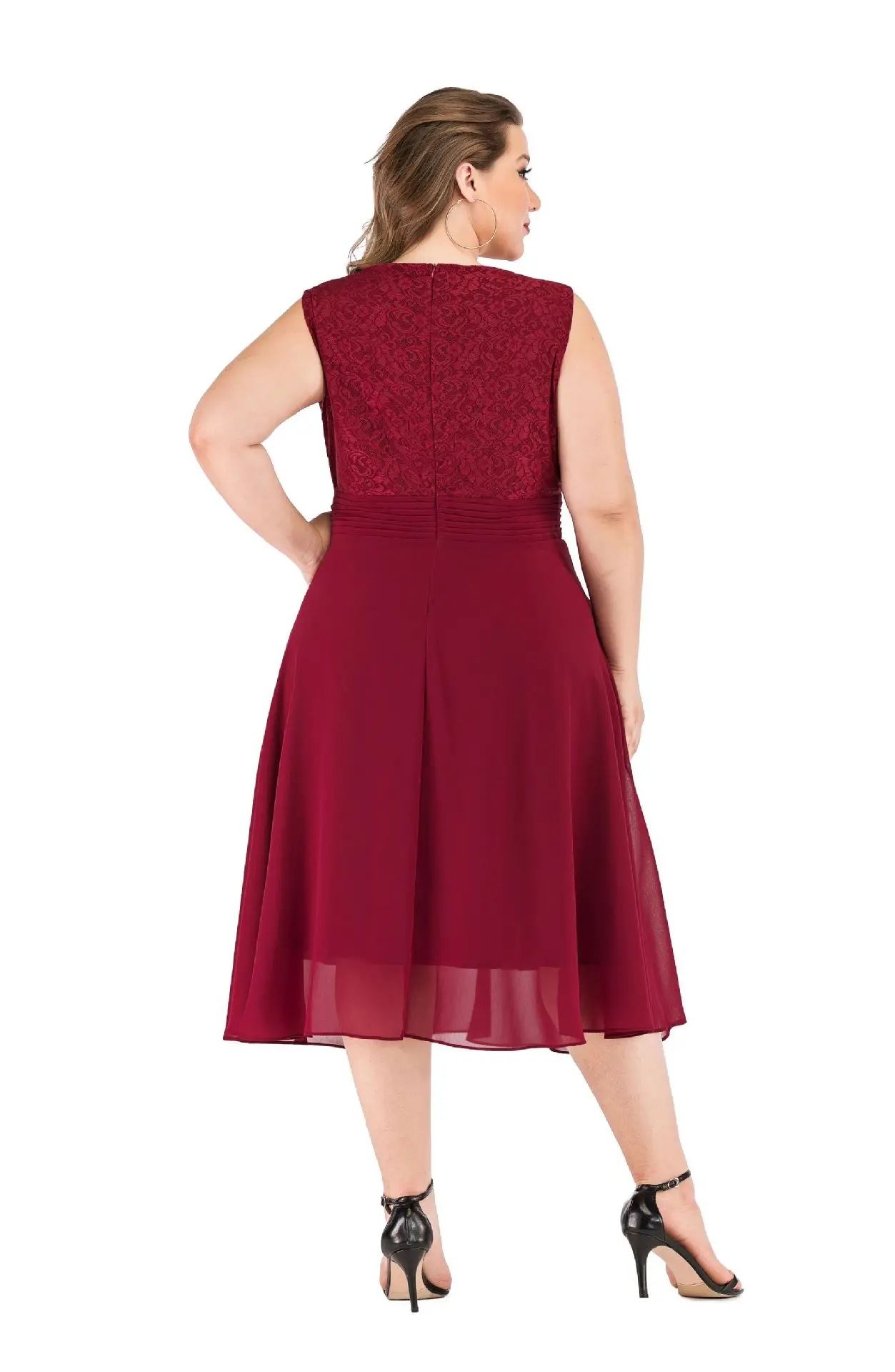 New Style A-Line O-Neck Plus Size Women Casual Dresses Knee-Length Chiffon  Mother of the Bride Dress With Ruffle Appliques Lace