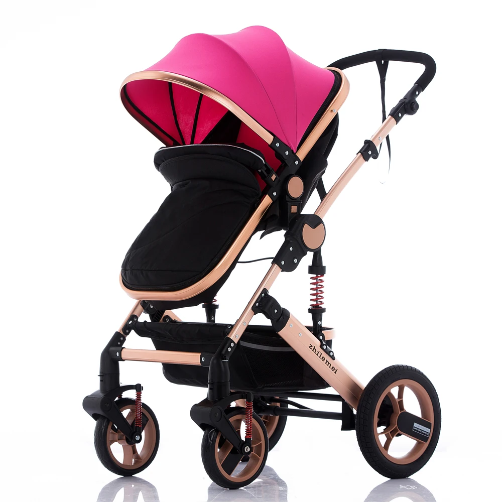 Compact Lightweight Foldable Baby Stroller Linen Material EVA Wheels Safety Features Leather Handrail Newborn Infants Toddlers
