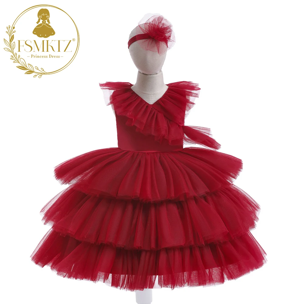 FSMKTZ, лидер продаж, многослойное платье принцессы на заказ, детская одежда для девочек, официальное платье на день рождения