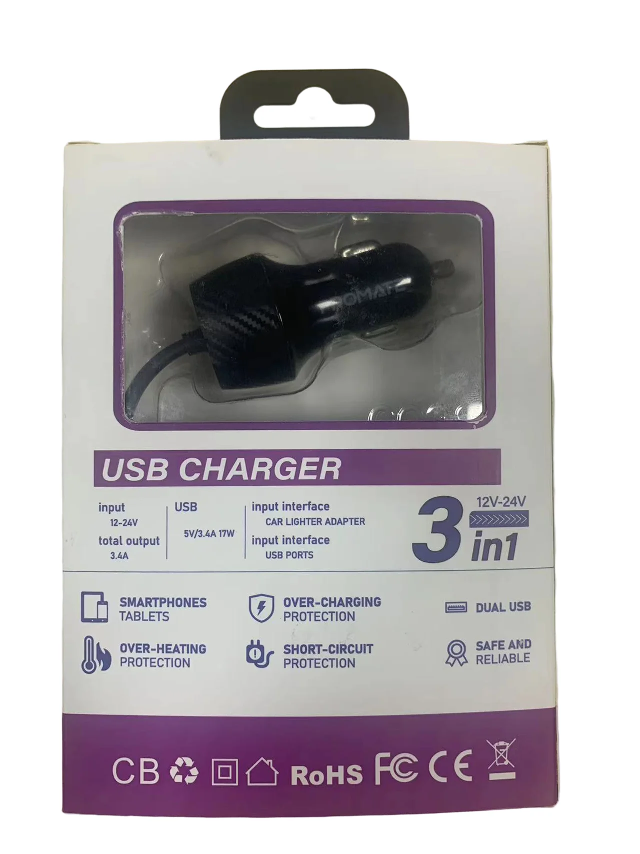 3 In 1 Car Charger 17w Fast Charging For Iphone Xiaomi Huawei Samsung With Telescopic Charging 7741