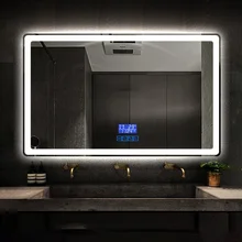 Anti-fog modern bathroom wall smart touch switch Led mirror and temperature time display