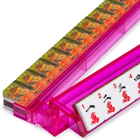 40cm Mahjong Tile Rack Pusher Set Acrylic Mahjongg Stand Pink Perspex Mahjong Organizer