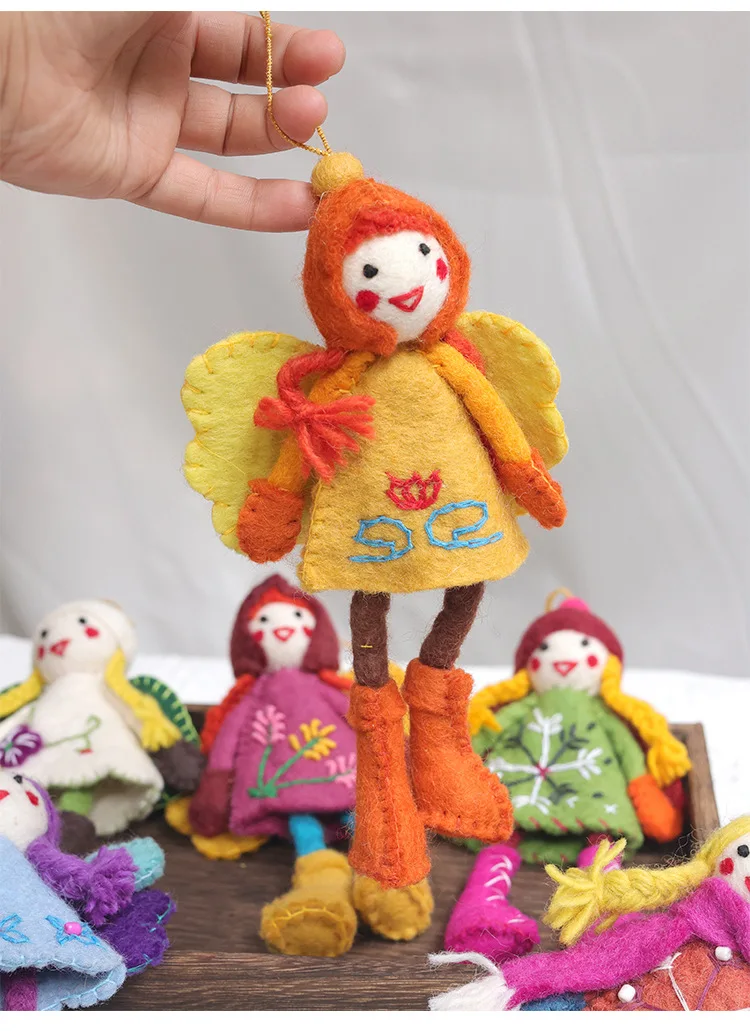 20CM Handmade Handing Wool Felt Rainbow Xmas Fairy Doll Friends for Christmas Ornaments