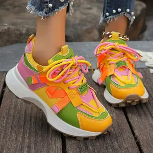 Custom Logo Women Height Increasing Walking Shoes Fashion Yellow Sneakers Wholesale Women Sport Shoes