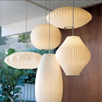 Shandelier Modern Living Room Home Decoration Lighting Fabric Silk Saucer Pendant Lamp E27 Hanging Light White Luminaires