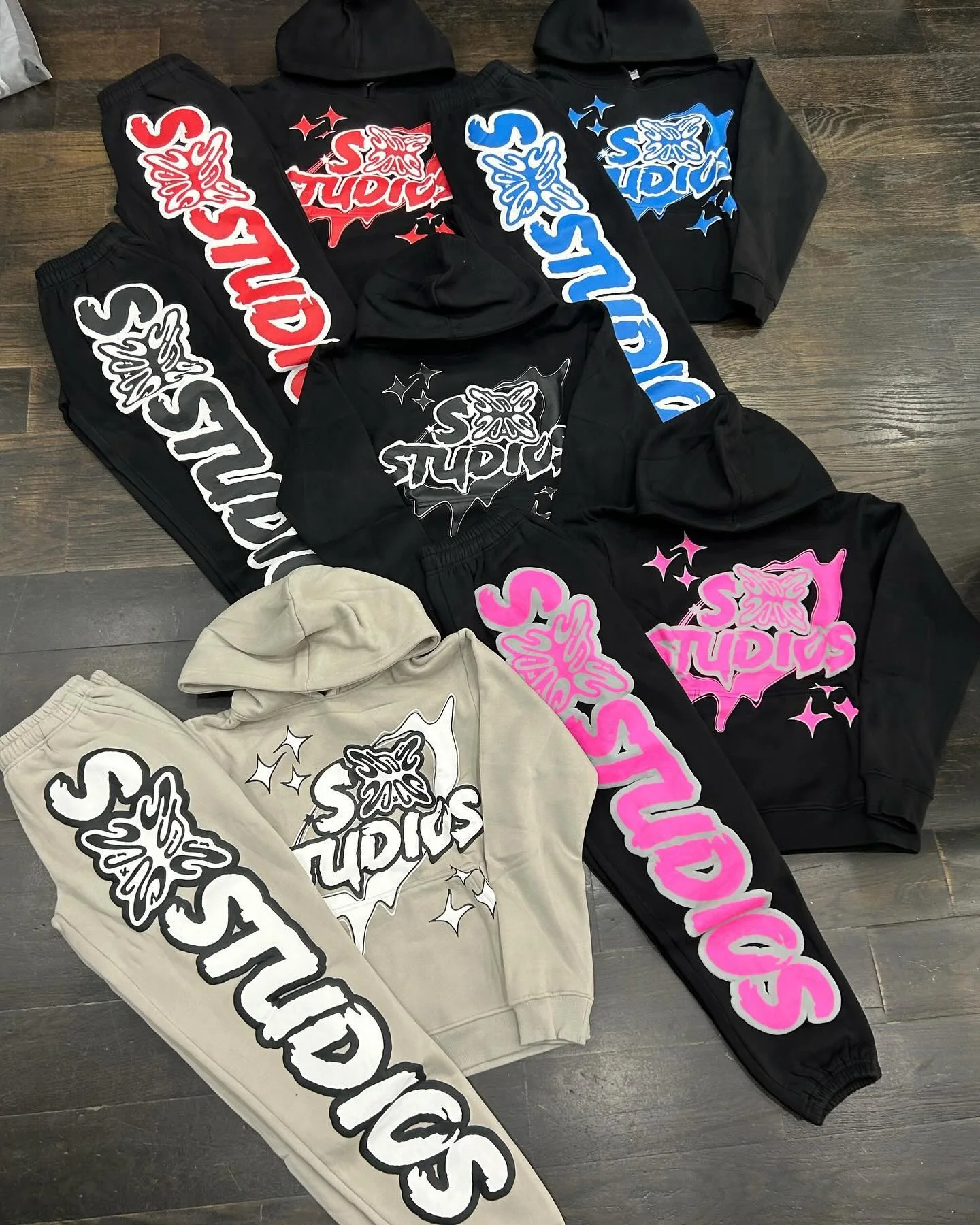Custom Two Piece Unisex Sweatsuits Puff Print Oversized Baggy Sport Hoodies and Sweat Jogger Sets Sportswear Tracksuits for Men gallery 2