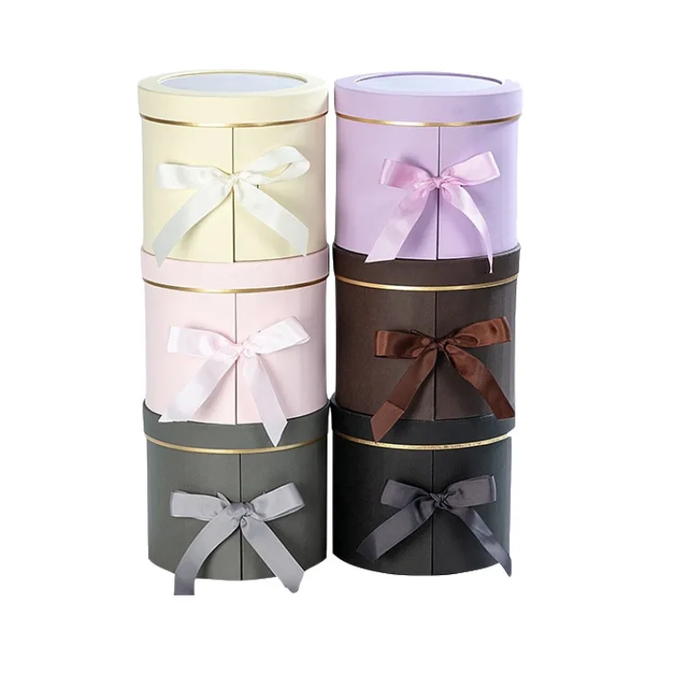 Double Layer Rotating Round Flower Box  Arrangement Gift Love Rose Boxes With Clear Window