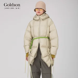 Women's Winter White Duck Down Jacket with Woven Tape Tassel Hood Waterproof and Windproof Nylon Lining Puffer Jacket