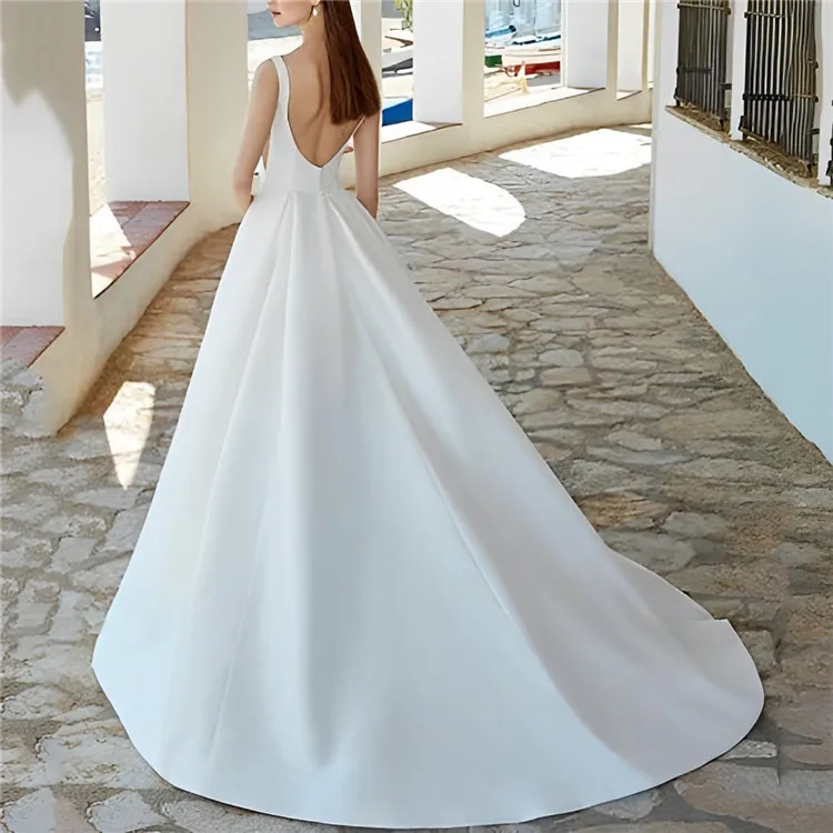 open lace back dress Princess A-Line V-Neck Tulle Ivory Long Sleeves Wedding Dress WD181 US12 / Ivory