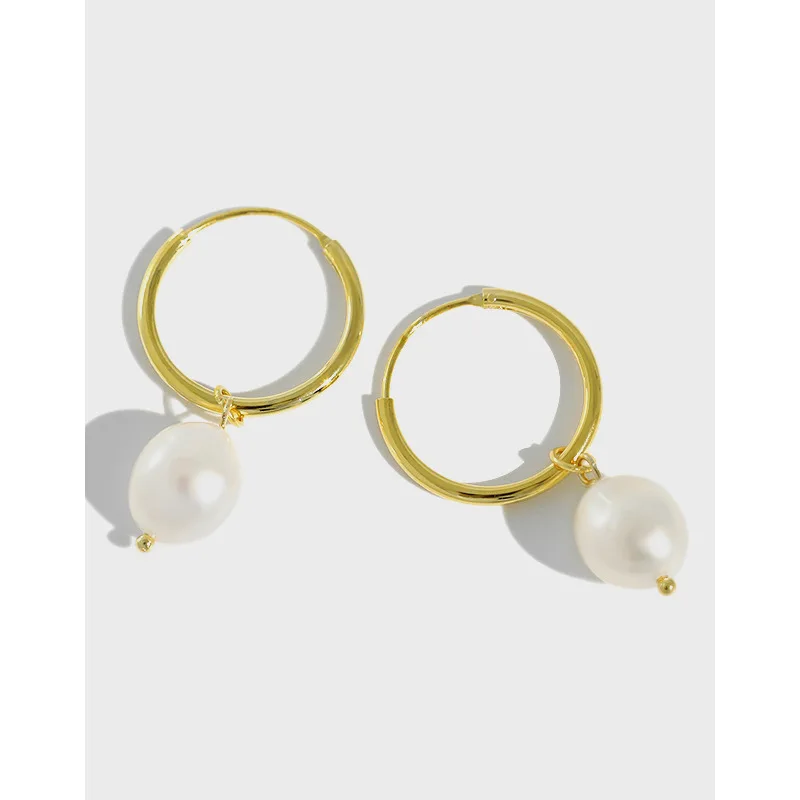 Custom 925 Sterling silver Gold plated pearl drop hoop earrings sets(图4)