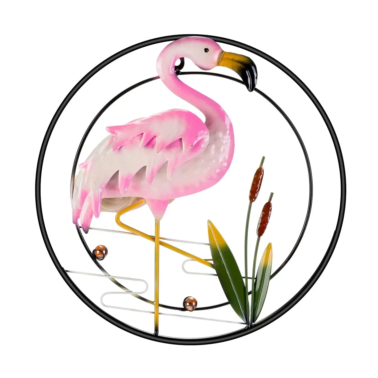 Metal Pink Flamingo Wall Hanging, Waterproof Art  for Indoors and Outdoors Pink