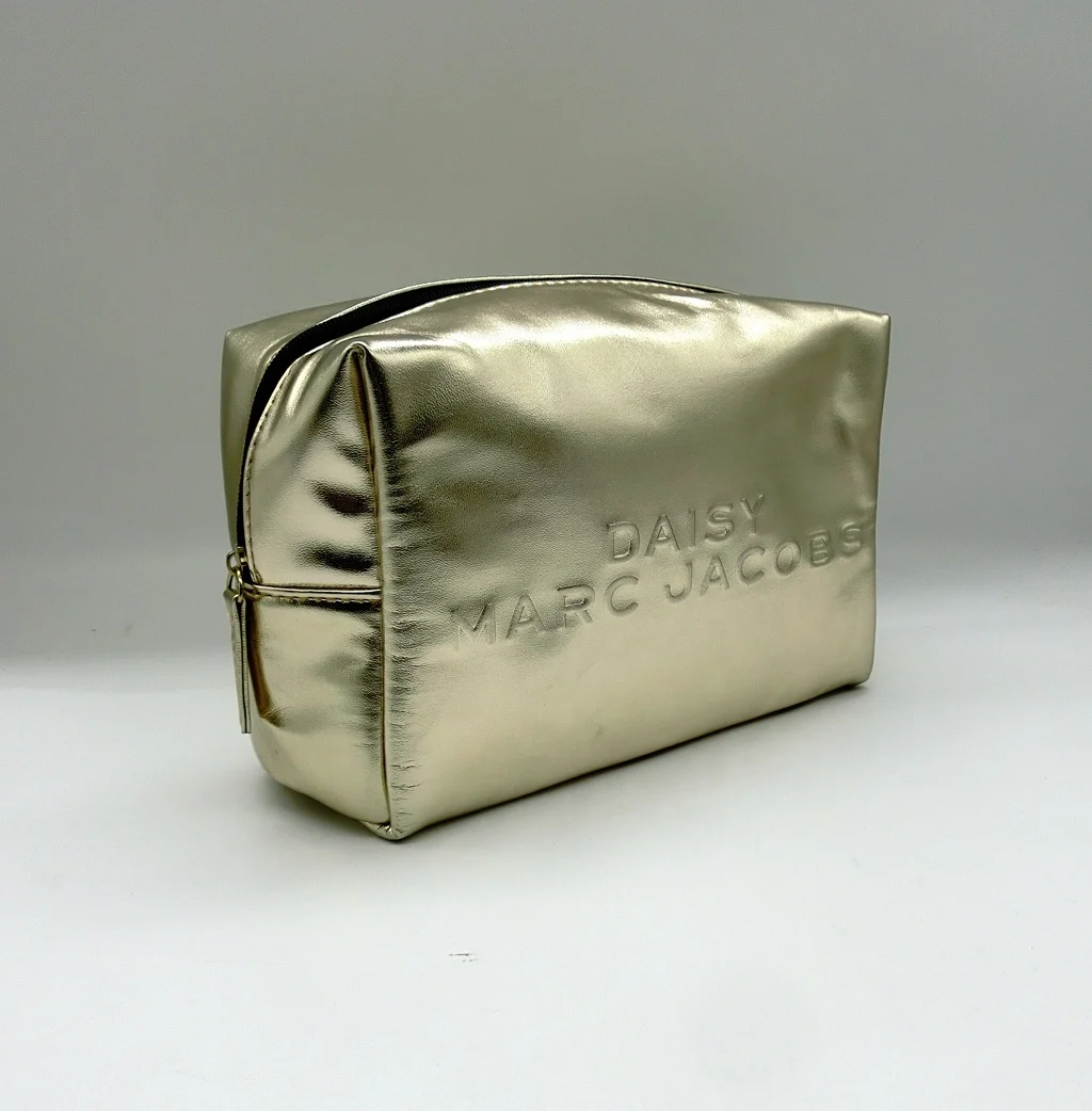 Wholesale Custom Metallic Leather Beauty Bag Embossed logo PU Professional Makeup Pouch Clutch Cosmetic Bag