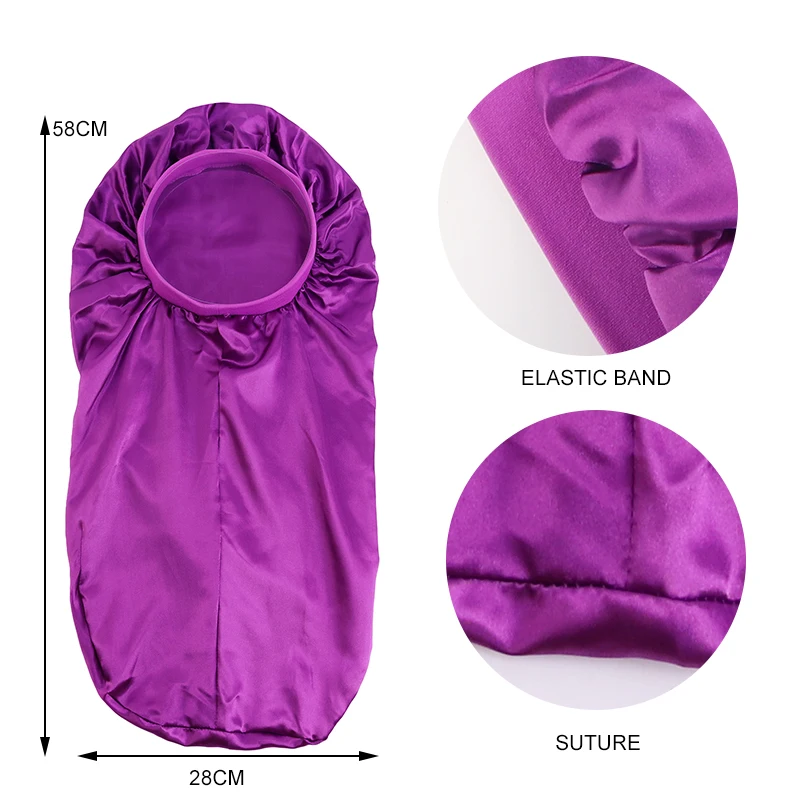 Factory OEM Turban Head Wrap Stretch Elastic Hair Band Sleep Cap Long Satin Hair Bonnet Dreadlock Caps
