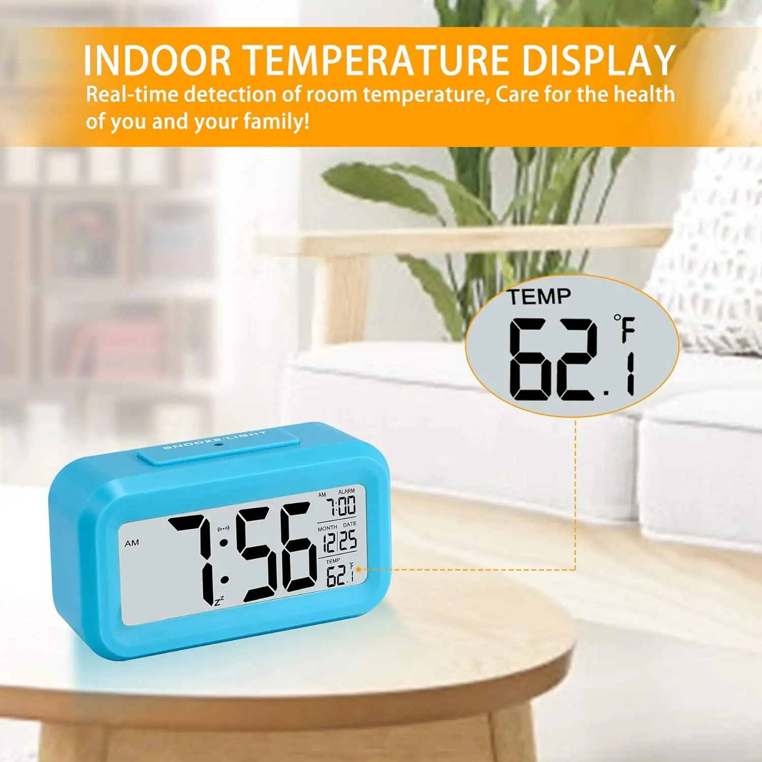 Creative Night Light Sensing Digital Alarm Clock With Led Temperature Display Snooze Function and Smart Time Sensor for Student