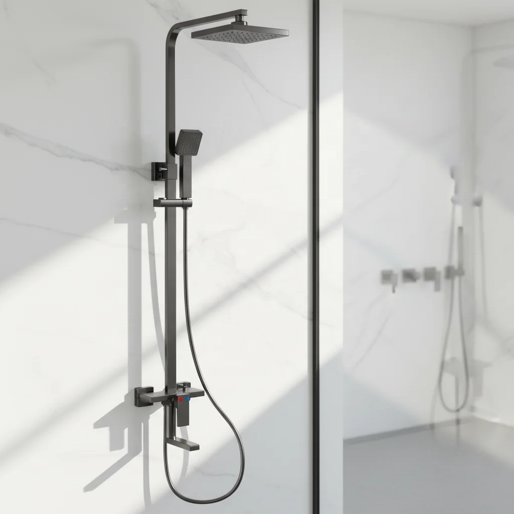 Gun Grey Chrome Polished Thermostatic Shower Set Brass Bathroom Rain Shower System Slide Bar Soft Jet Wall Mounted Mixer Tap