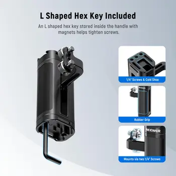 NEEWER Side Handle Grip Compatible with SmallRig NEEWER Camera Cage, Lightweight Camera Handle Rig with Dual 1/4" Screws detail image
