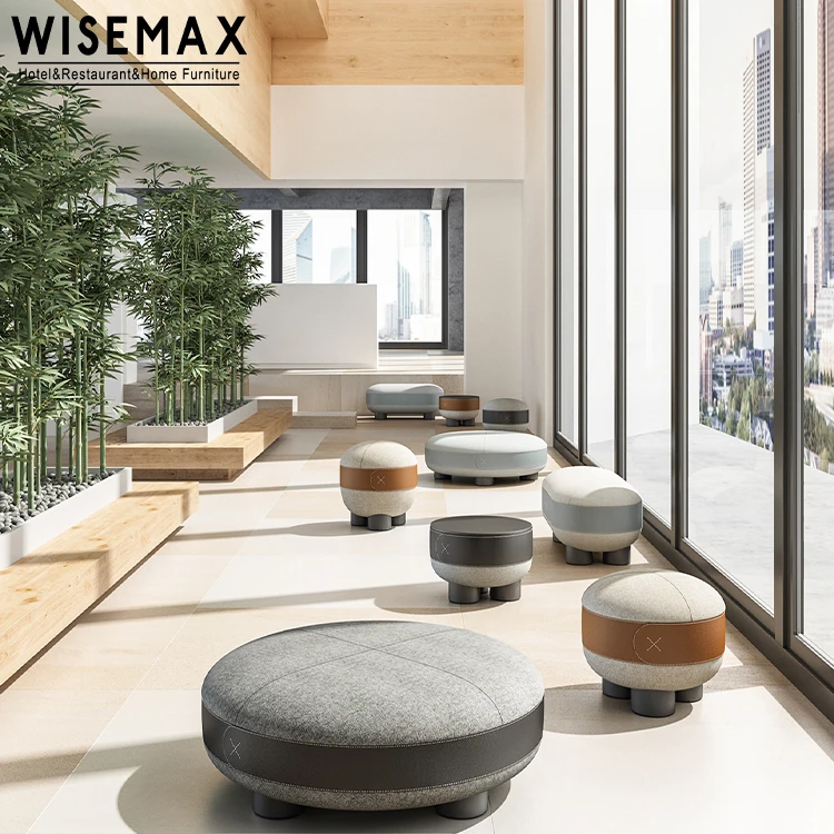WISEMAX FURNITURE Simple Round Storage Ottoman with Legs Different Size Fabric Stool for Apartment Living Room