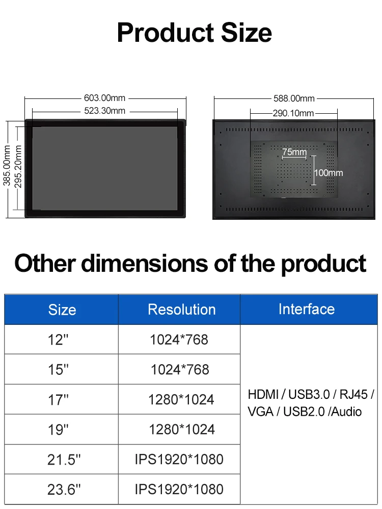 New 23.6 Inch IPS Full HD LED LCD Monitor with USB Interface Car Touch Screen Gaming Studio Speakers Industrial Display