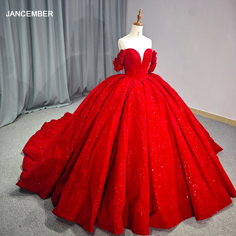 Red Quinceanera Dresses - Sweetheart Neck, Bling Rose Printing