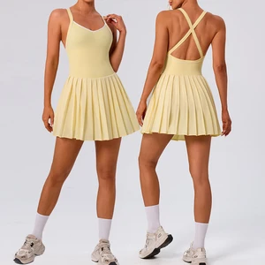 2026 New Arrival Cross Back Inside Pocket Nylon Spandex Workout Custom Gym Sports Fitness Yoga Tennis Pleated Skirts