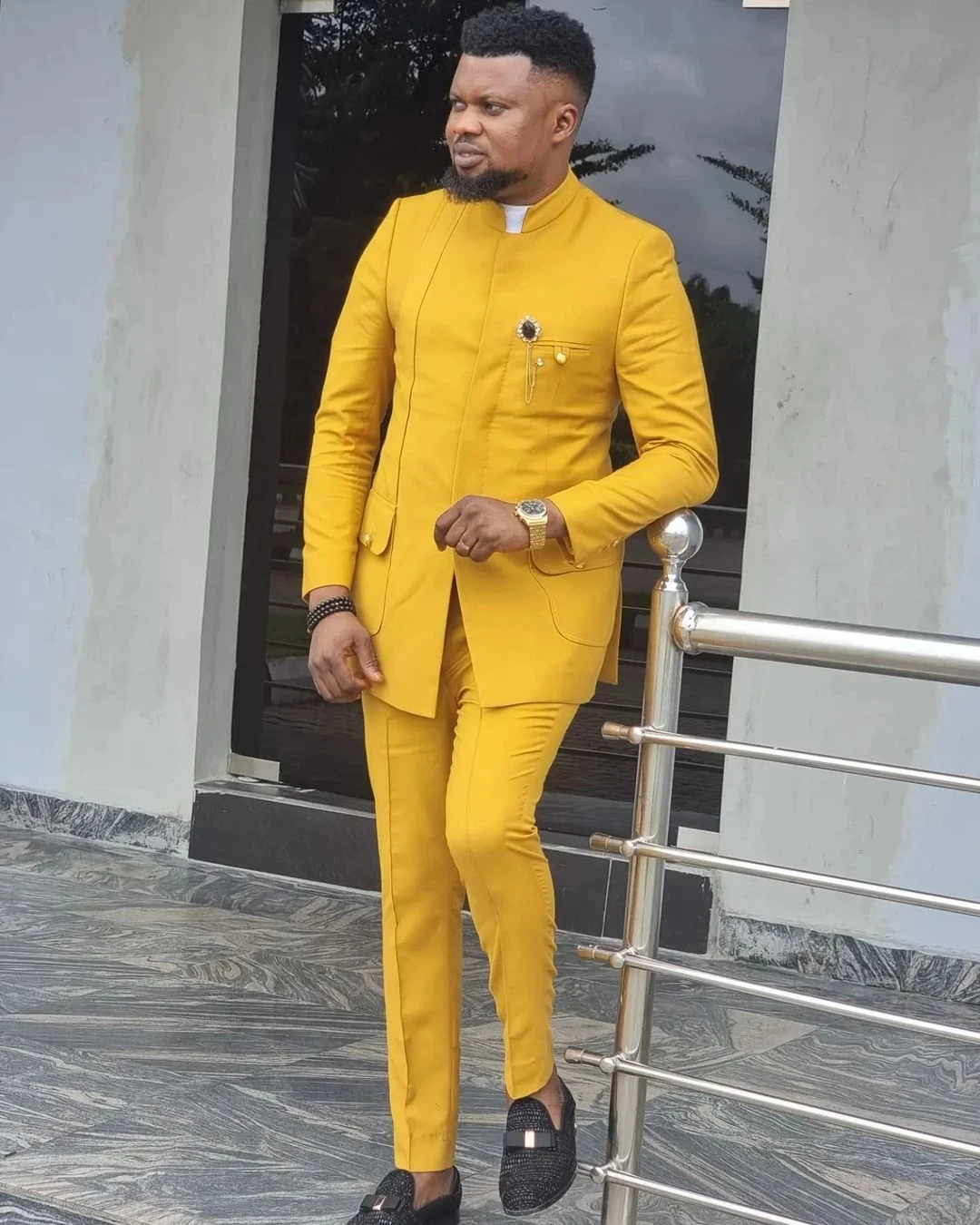 Men Suits Costume Homme Jackets Groom's Wedding Yellow Outfits Slim ...