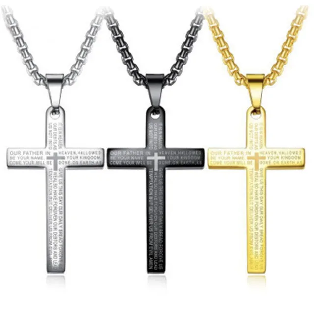 Spiritual Metal Christian Black Jesus Gold Plated Chain Religious Stainless Steel Mens Cross Pendant Necklaces Jewelry For Men