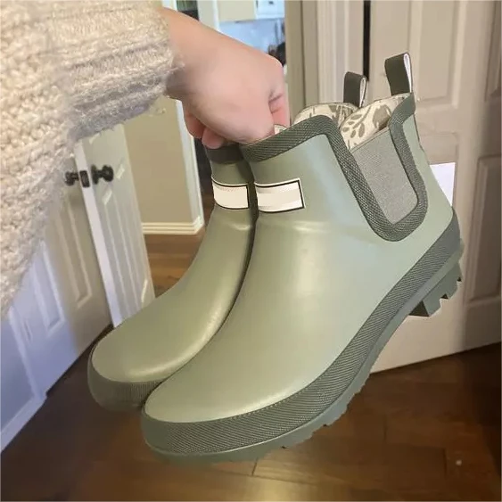 Оптовая продажа, модные женские резиновые сапоги до лодыжки, высококачественные женские сапоги Челси с индивидуальным принтом, эластичные сапоги для сада