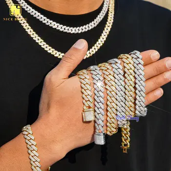 Iced out cuban chains hip hop fashion jewelry necklace 18K gold plated brass necklace13.6mm men CZ cuban link
