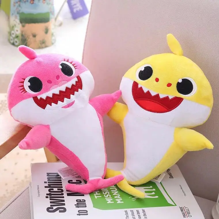 Светодиодная музыкальная мягкая игрушка со звуком, синяя, розовая, желтая милая улыбка, Акула, мягкие плюшевые куклы-животные, детские плюшевые игрушки