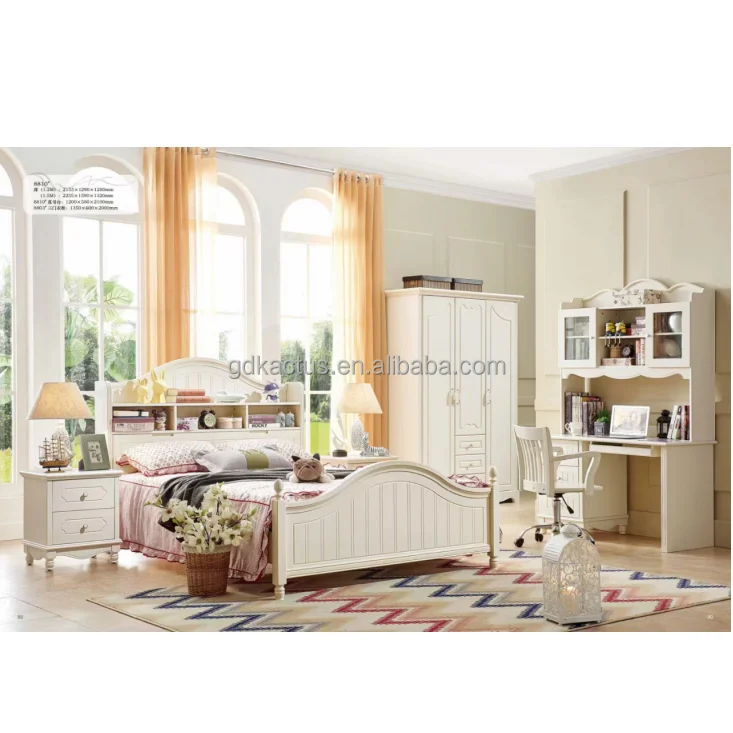 Elegant Queen Size Light Colored Children Bedroom Furniture Set Beige