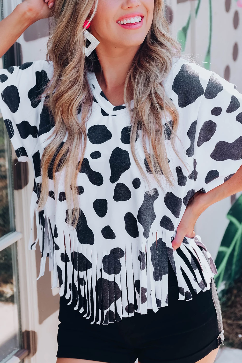 Wholesale Womens Clothing Western Shirts Multicolor Cow Print Top