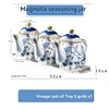 Blue+White-3 Seasoning Pot + Tray + 3 Spoons