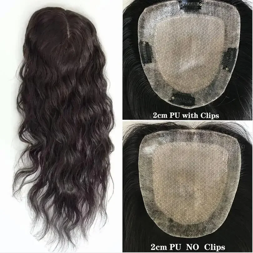 Topper per capelli umani vergini brasiliani con base in seta ondulata per donne con 4 clip Water Wave_voghion.com