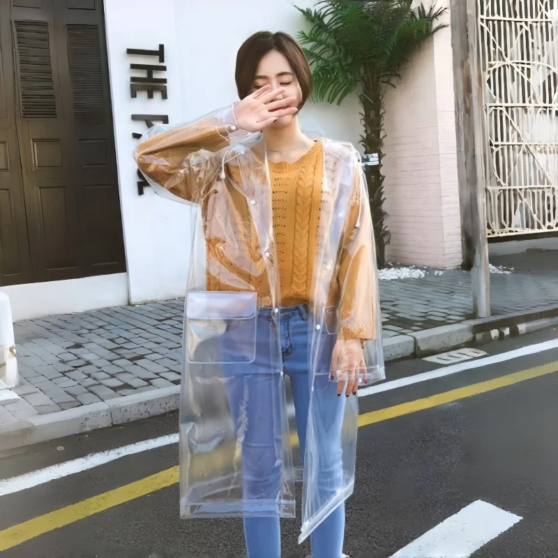 Thickened EVA Transparent Raincoat with Backpack Cover & Double Pockets Adult Hooded Long Rain Coat for Outdoor Events Travel
