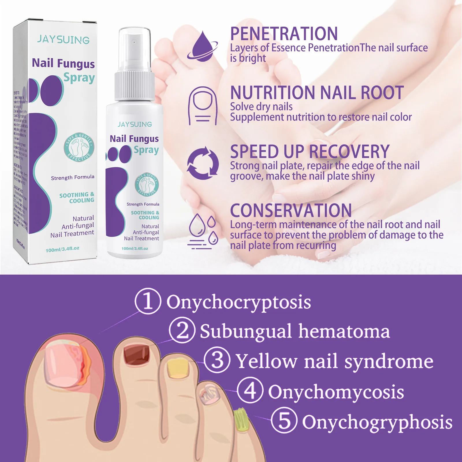 JAYSUING Nail Fungus Products 7 Days Nail Fungus Treatment Spray 100ml