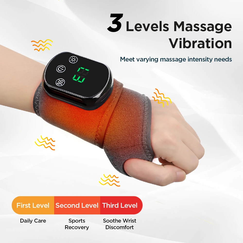 USB Rechargeable Electric Heating Vibration Wrist Wrap Massage Belt Hot Compress Hand Massager
