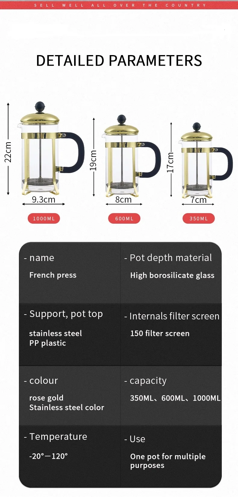 product 350ml gold and copper plating french press glass coffee pot-22