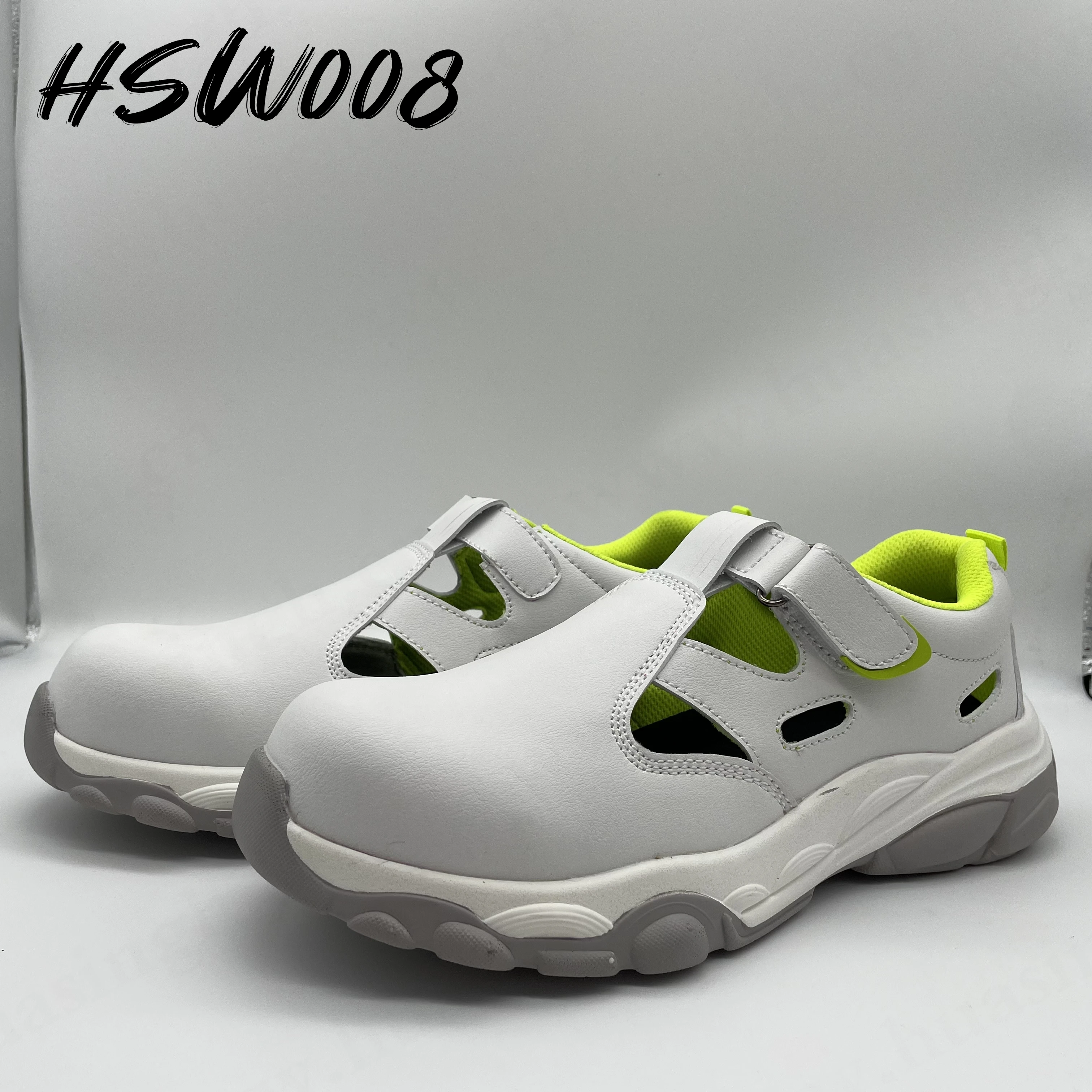 Rwh,composite Toe Insert White Safty Shoes with Magic Tape Double Color PU/PU Injection Outsole Anti-static Work Shoes HSW008